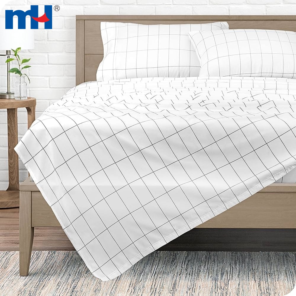 Brushed Microfiber Rectangular Black White Grid Duvet Cover Material