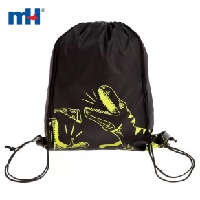 Dinosaur Print Black Drawstring Backpack Bags