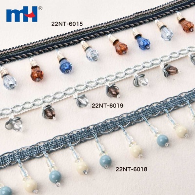 Garniture de frange de rideau en perles de cristal