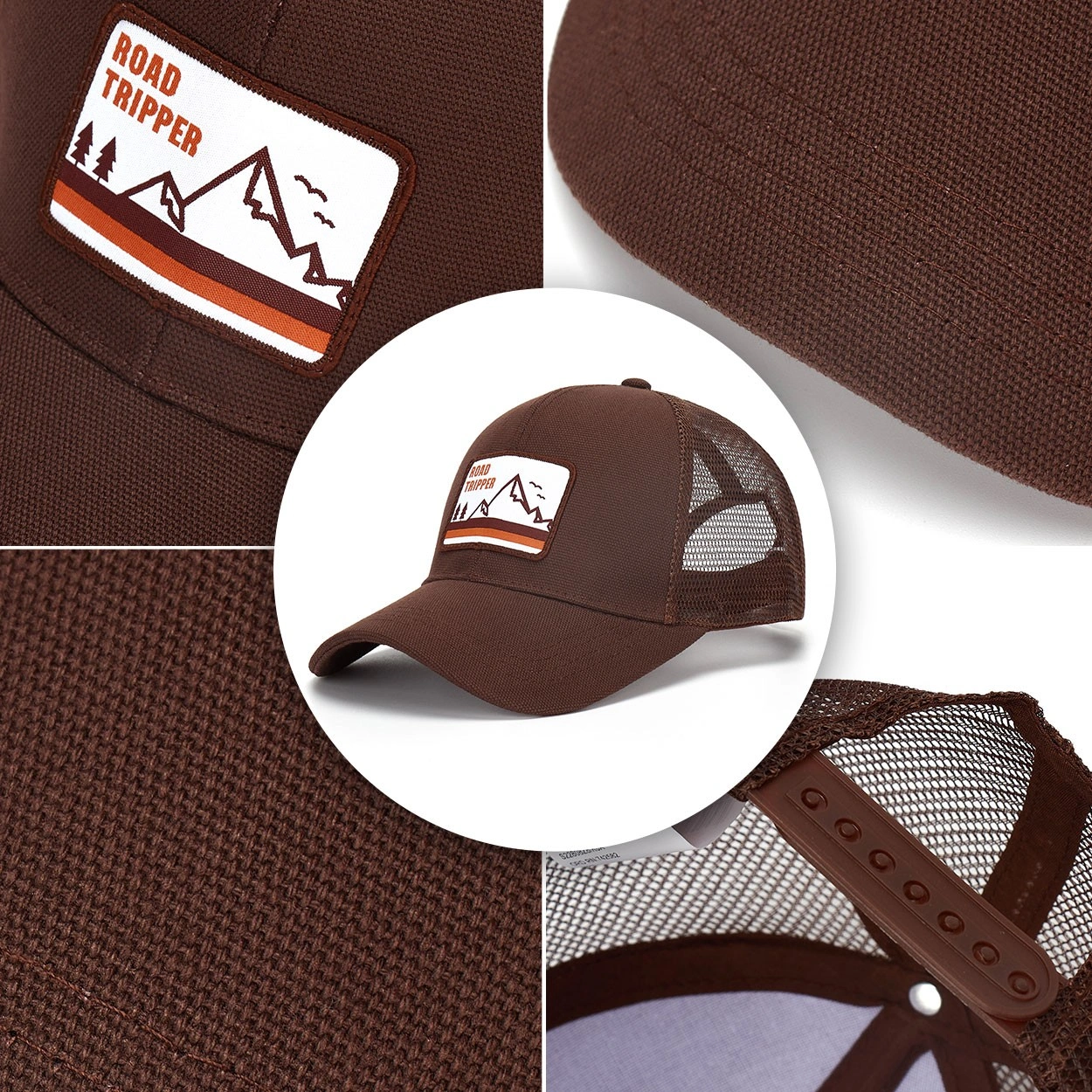 Cotton canvas trucker cap with mesh back and PVC patch