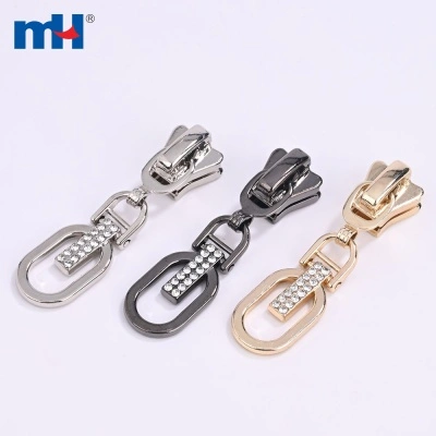 Zinc Alloy Slider with Rhinestones Decorated Puller