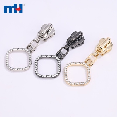 Zinc Alloy Slider with Rhinestones Decorated Puller
