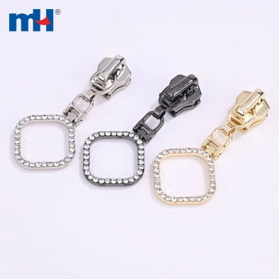 Zinc Alloy Slider with Rhinestones Decorated Puller