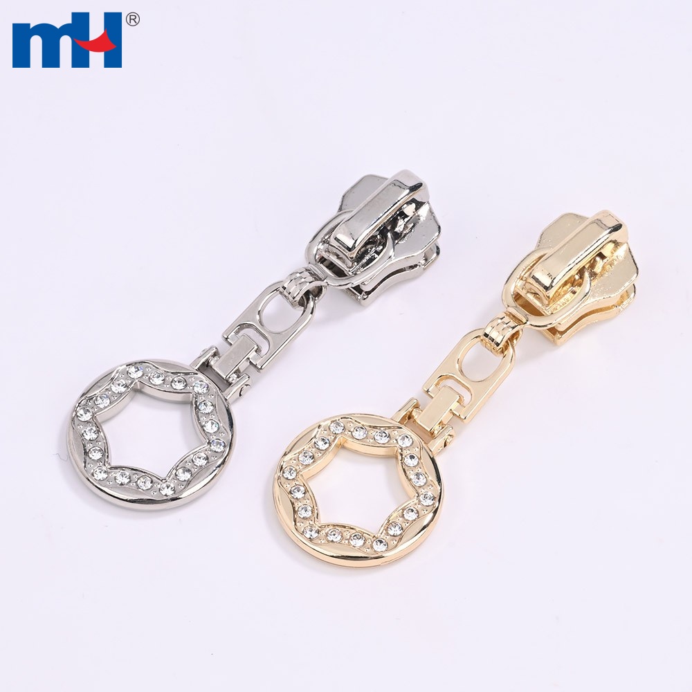 MH OEM/ODM Zinc Alloy Slider with Rhinestones Decorated Puller