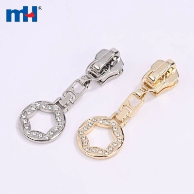 Zinc Alloy Slider with Rhinestones Decorated Puller