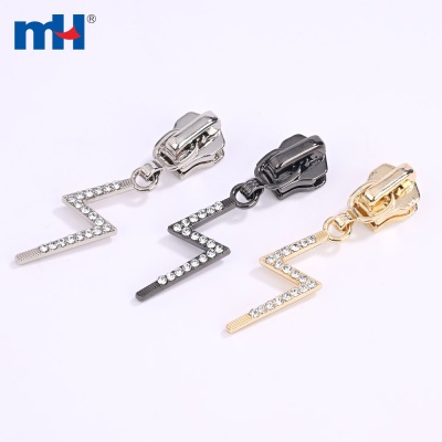 Zinc Alloy Slider with Rhinestones Decorated Puller