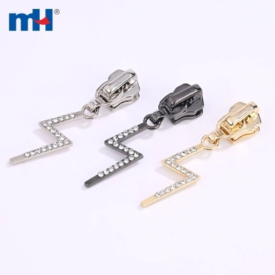 Zinc Alloy Slider with Rhinestones Decorated Puller