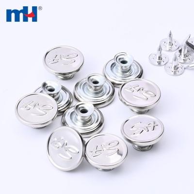Embossed Silver Metal Tack Button for Jeans