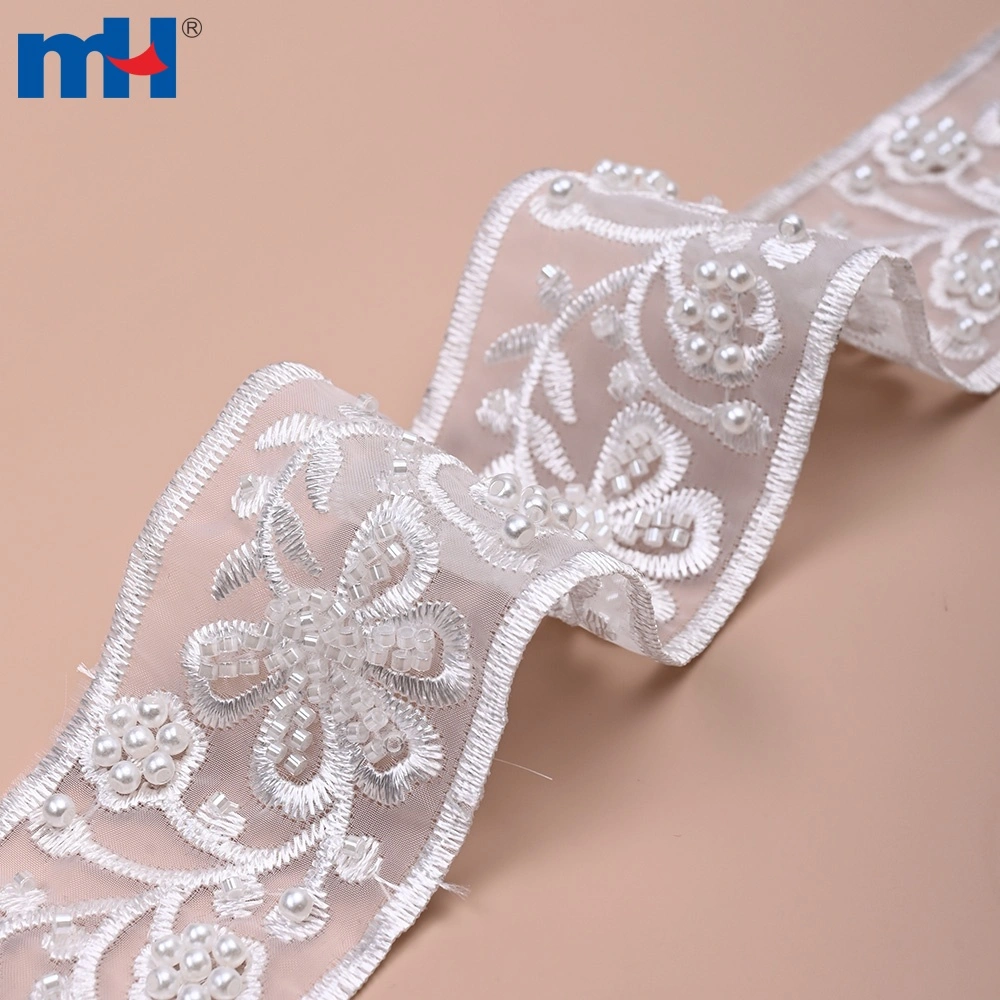 Organza-Spitzenbesatz mit Perlenmuster