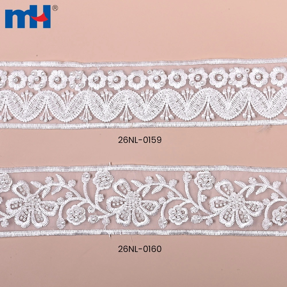 Organza-Spitzenbesatz mit Perlen