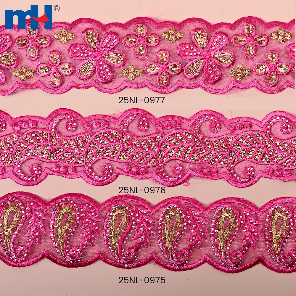 Rinestone bilan Organza Dantelli Bezak