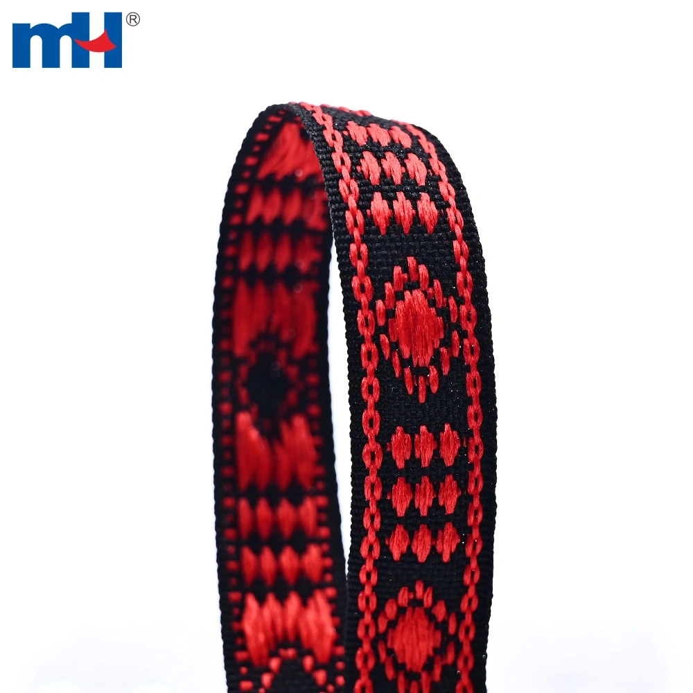 Contoh aplikasi pita jacquard tenun tradisional 13mm.