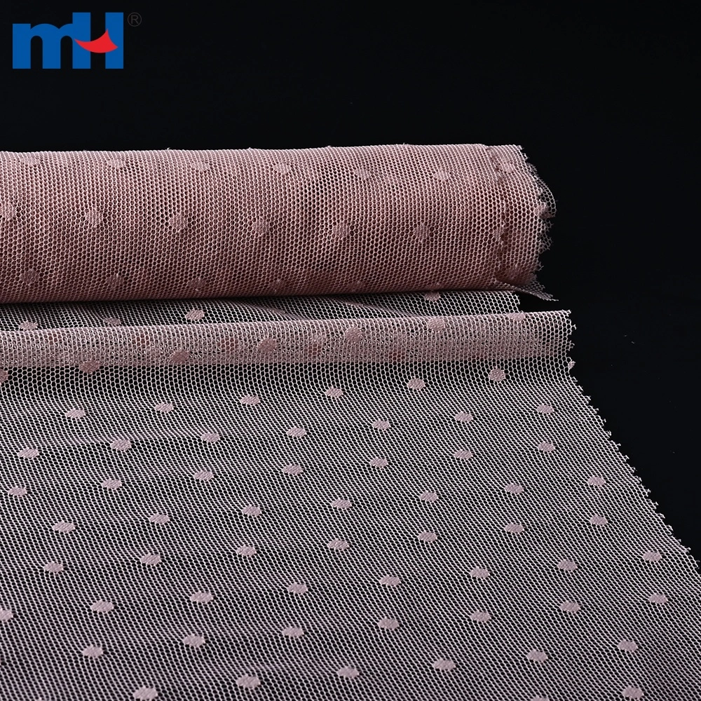Neylon Spandex nuqtali to'rli to'rli mato teksturasining yaqin ko'rinishi
