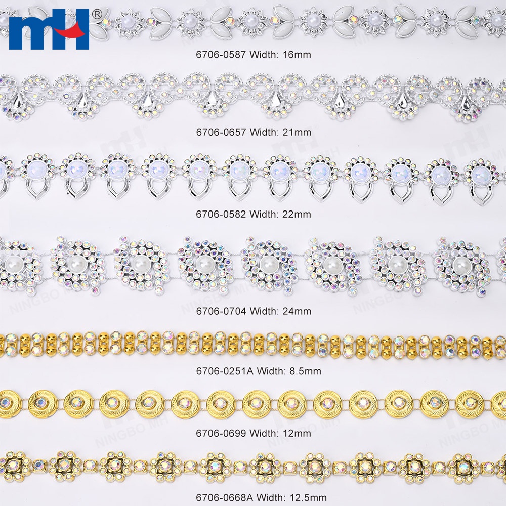 16 mm lange Strasskette aus Kunststoff mit Imitationsperlen und AB-Glassteinen