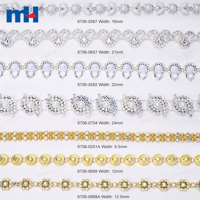 16mm Plastic Rhinestone Chain with Imitation Pearls and Glass AB Stones
