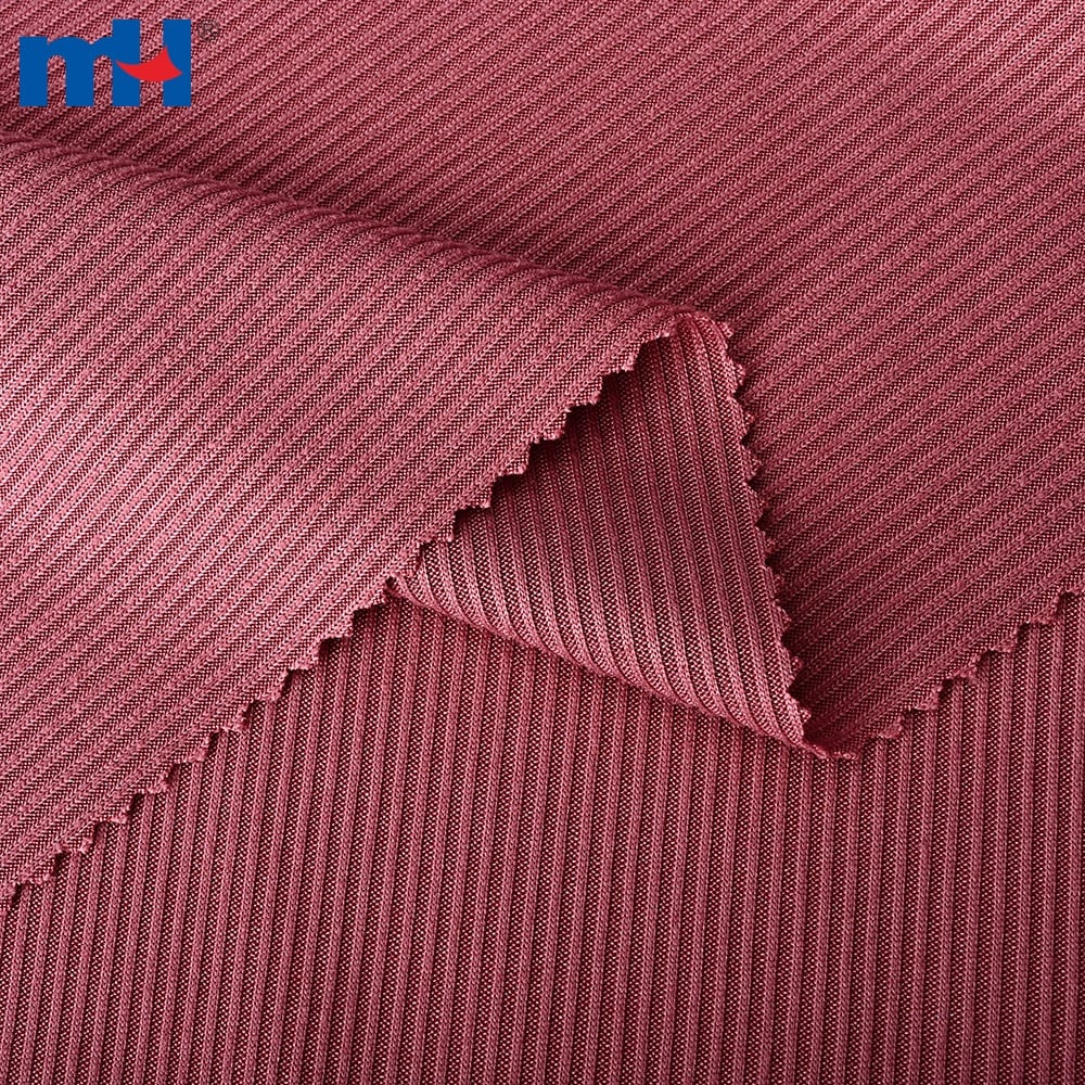 Tessuto a coste 2x2 in poliestere ed elastan, diverse opzioni di colore.