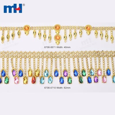 40mm Plastic Rhinestone Chain with White AB Glass Stones and Electroplated Base