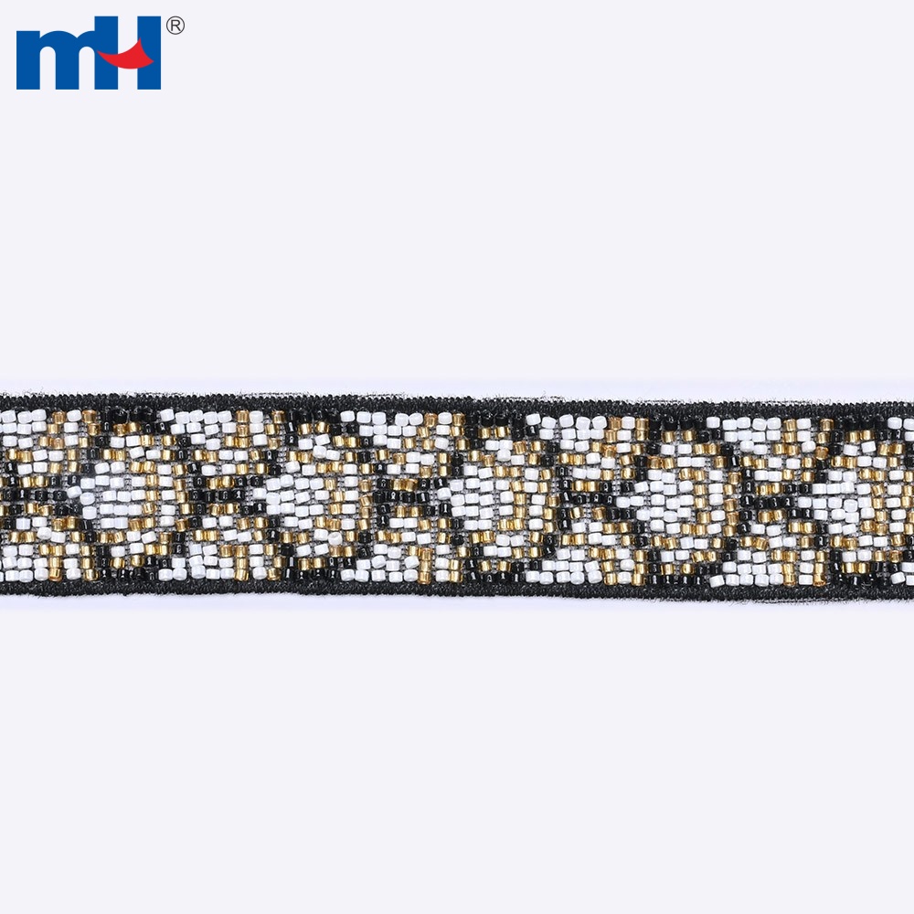 26NL-0660 Bordure en dentelle à sequins perlés