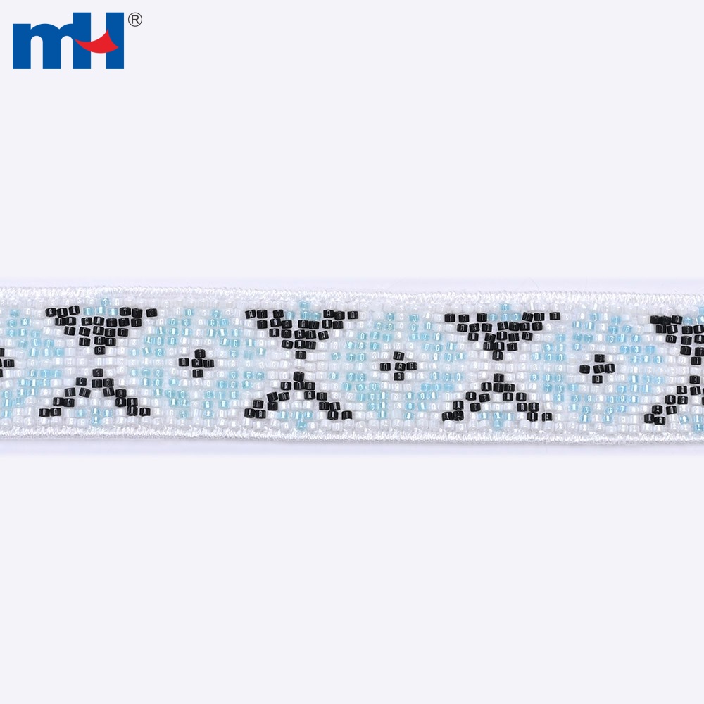 26NL-0661 Bordure en dentelle à sequins perlés