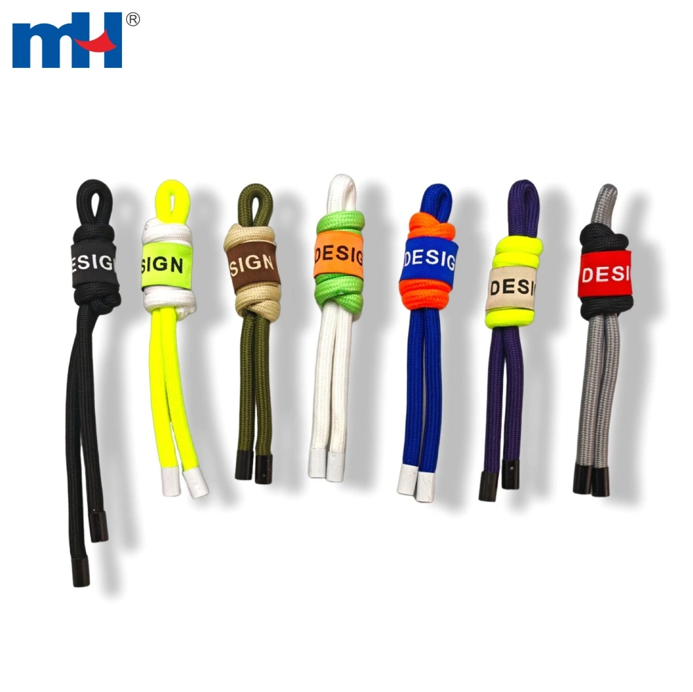 DESIGN label bands on mixed-color knotted rope charms