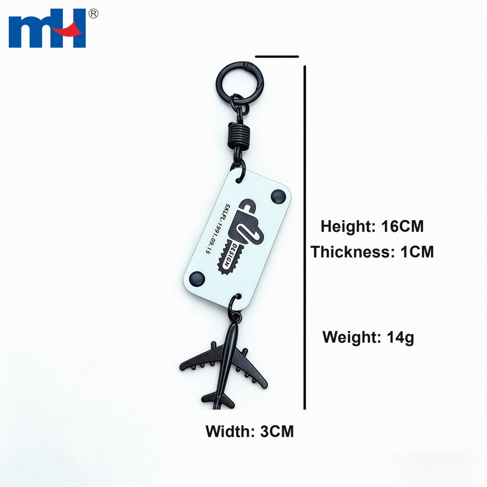 Leather airplane keychain with height and width markings