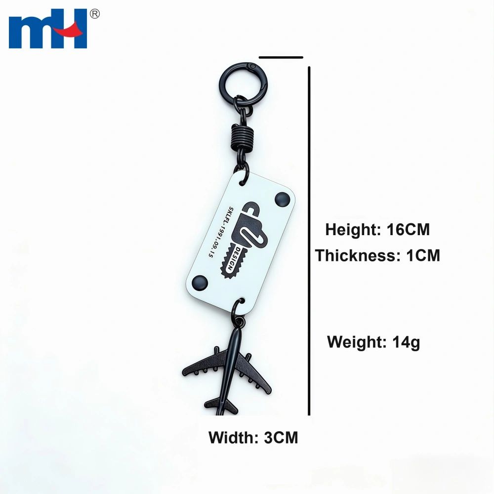 Leather airplane keychain with height and width markings