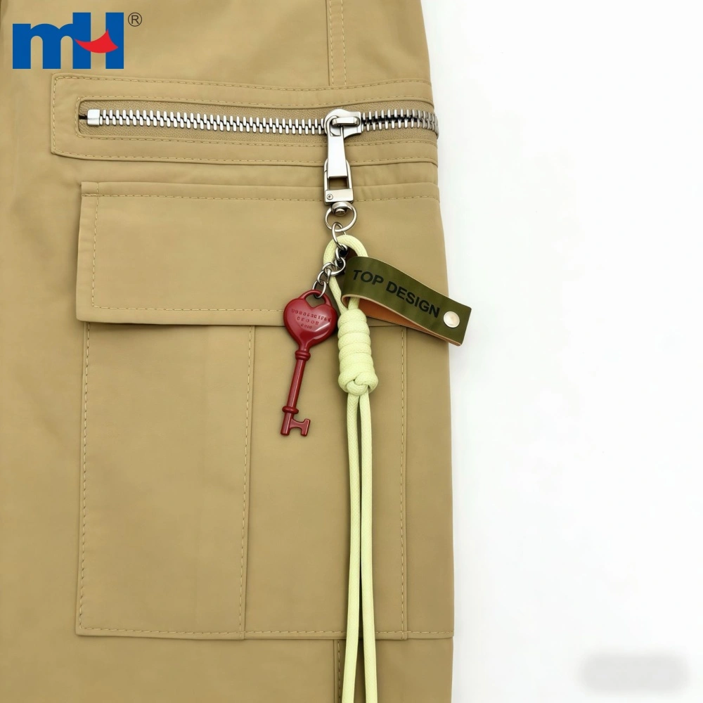 Leather Patch Bag Charm with Woven Cord