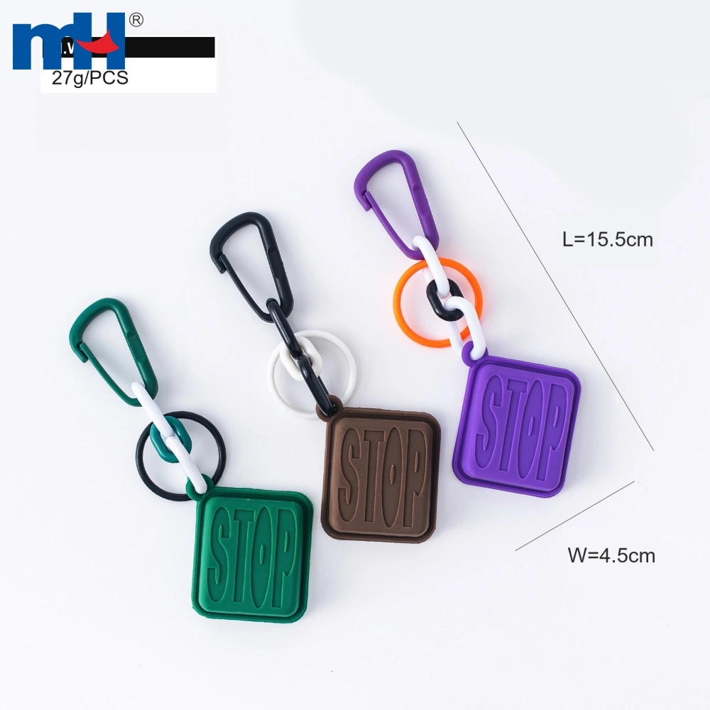STOP letter keychain charm with 15.5cm length and 4.5cm tag markings