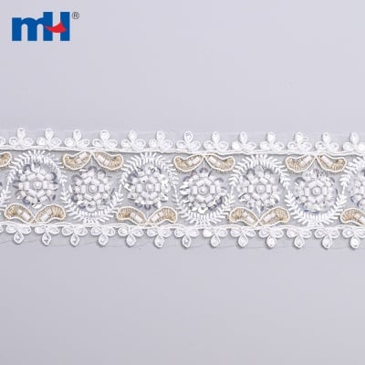 Metallic Thread Beaded Sequin Lace Trim