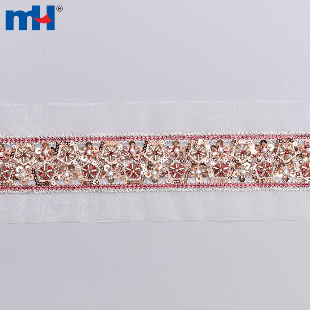 26NL-1782 Guarnição de renda com lantejoulas
