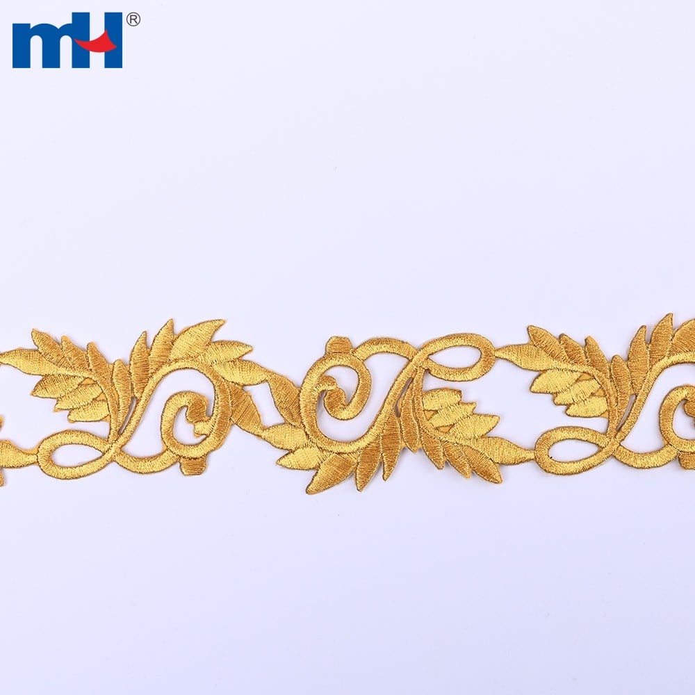 26NL-2078-2079 Selbstklebende, goldbestickte Bordüre mit Spitzeneinsatz, Breitenbereich