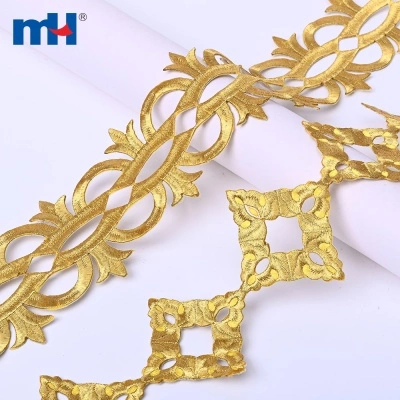 Back Adhesive Gold Embroidered Border Lace Trim