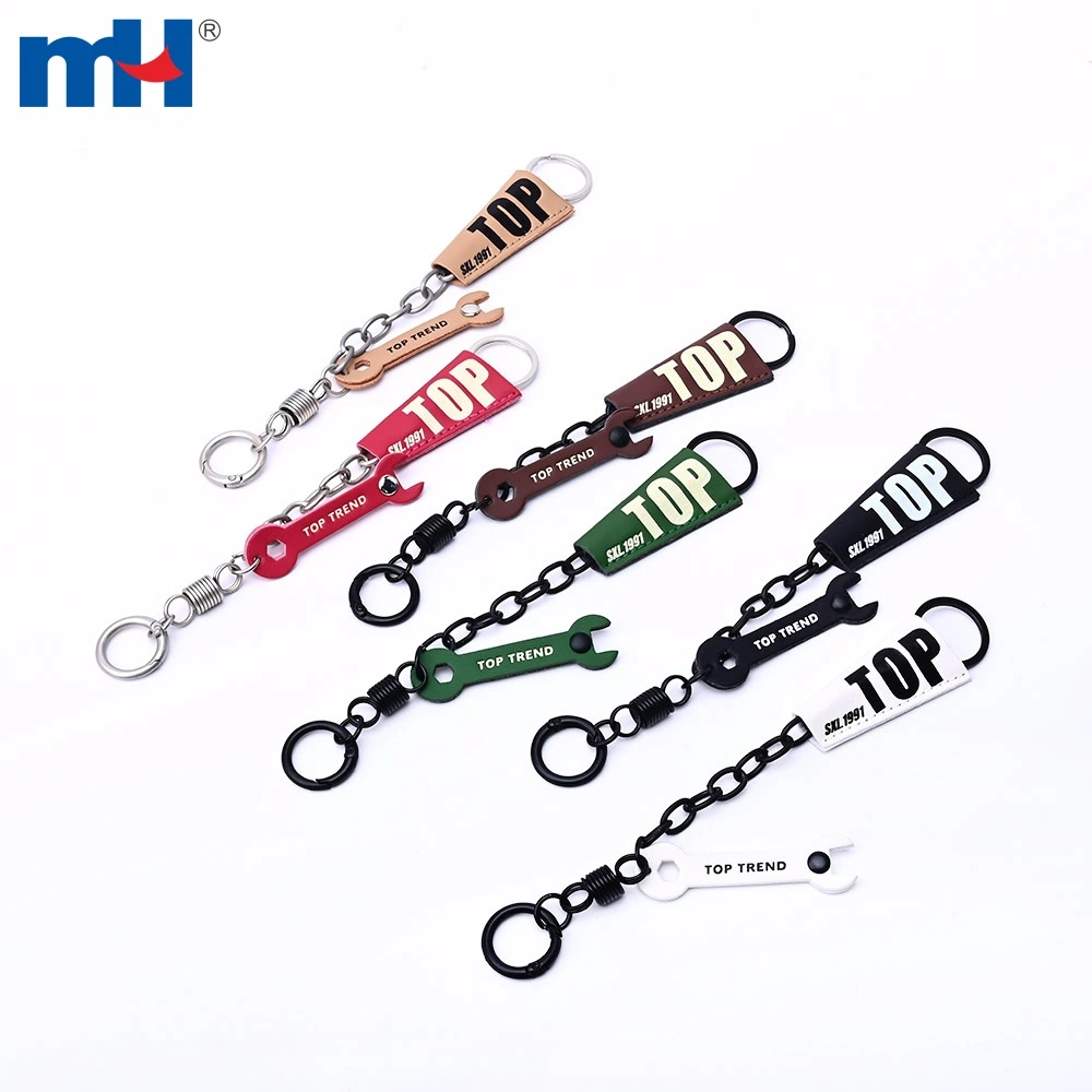 Wrench Charm Leather Tag Keychain detail view