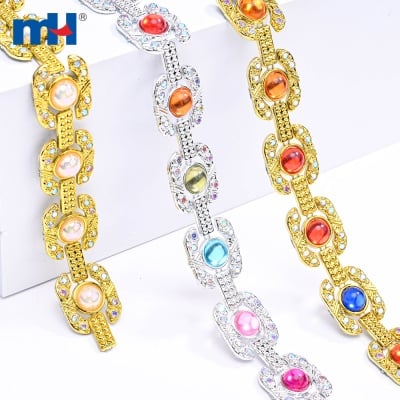 Plastic Pearl Rhinestone Sew-On Chain