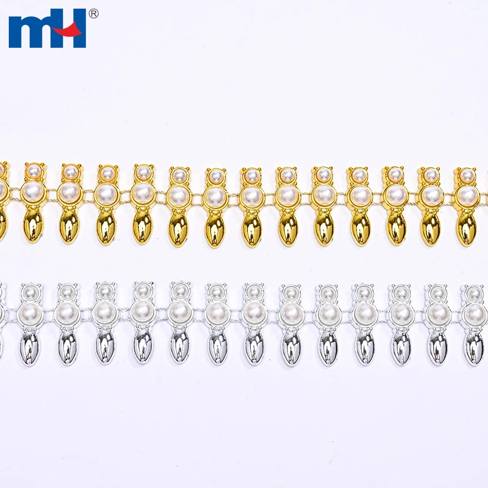 6706-0799 Dây chuyền đính đá ngọc trai nhựa 7mm, chi tiết họa tiết