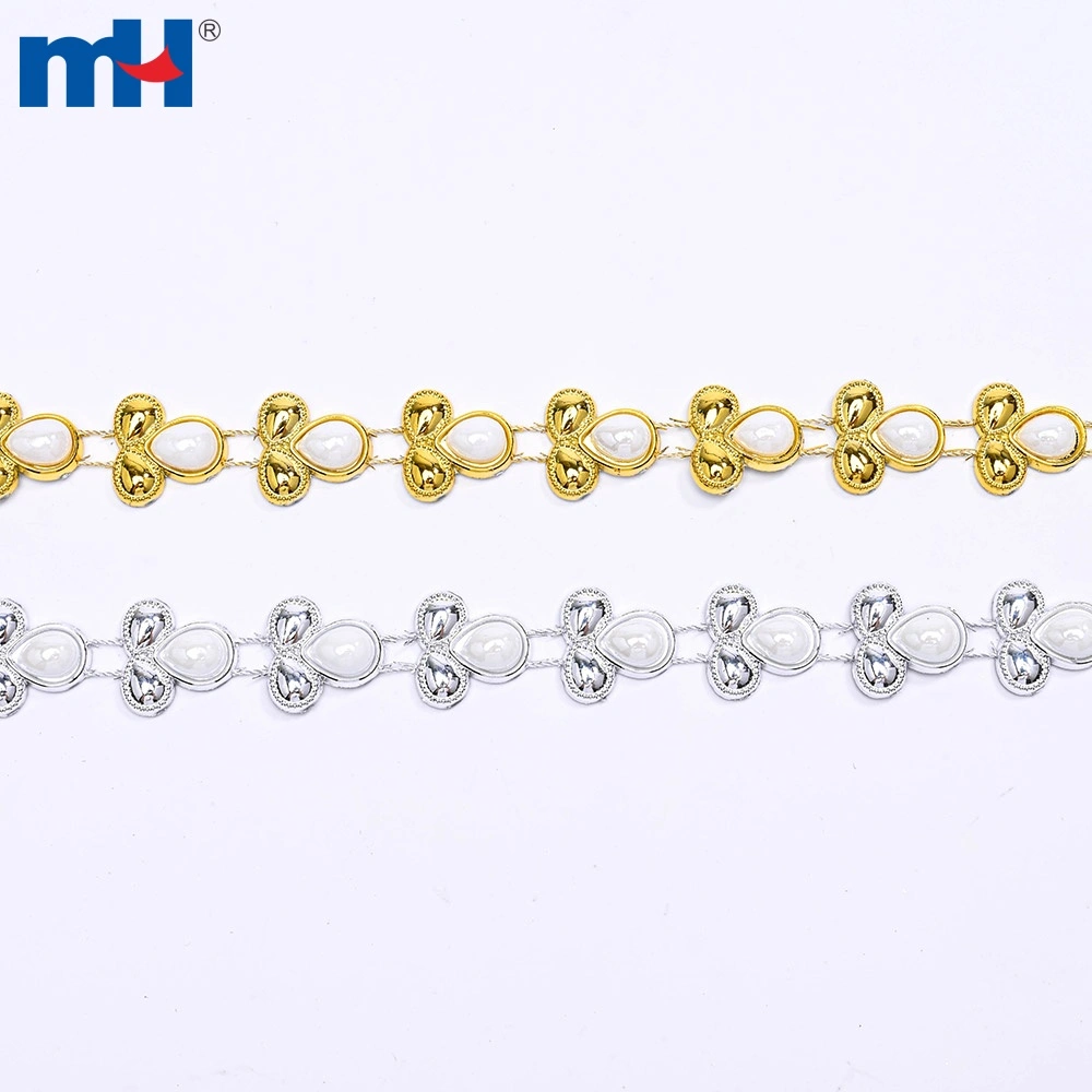 6706-0818 Dây chuyền đính đá ngọc trai nhựa 7mm dùng để may vào quần áo