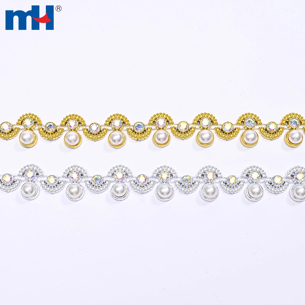 6706-0781 Dây chuyền đính đá ngọc trai bằng nhựa, may vào, 7mm, hình ảnh cận cảnh kết cấu.