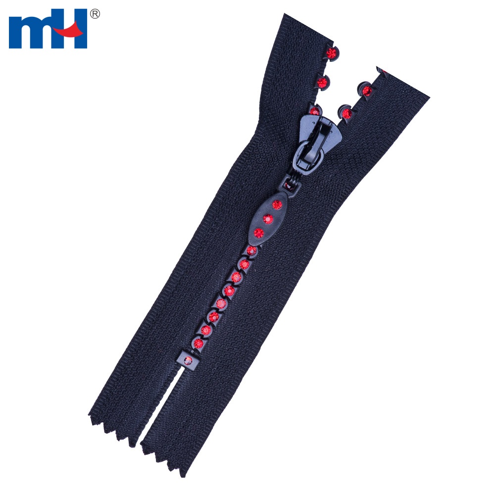 Custom Fancy Decorative Rhinestone Zippers For Sewing