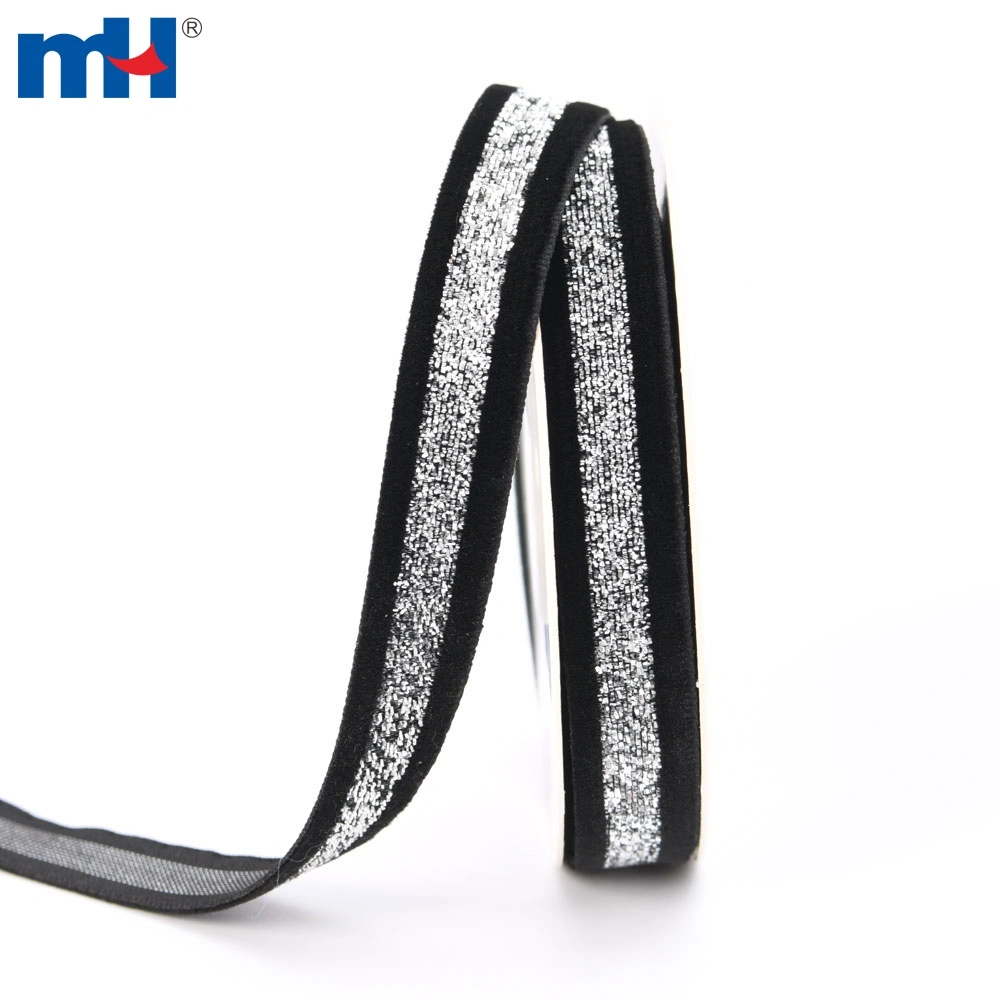 Metallic Silver Sparkle Velvet Trim Ribbon Wholesale in China
