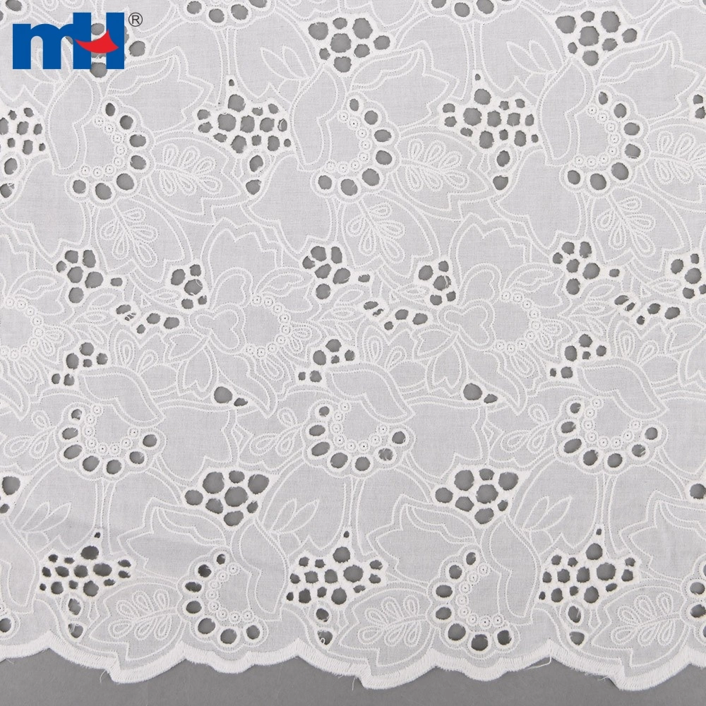 White Cotton Embroidered Eyelet Lace Fabric Manufacturer | Ningbo MH