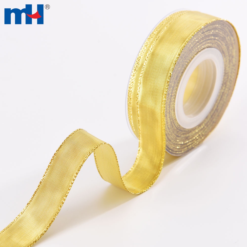 3/4 inch Wide Solid Gold Edge Metallic Ribbon