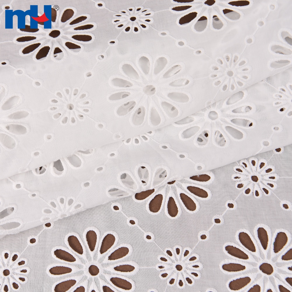 51 inch White Cotton Embroidered Eyelet Lace Fabric