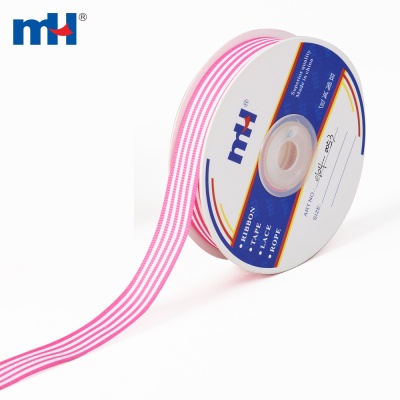 5/8" Grosgrain Mono-Stripe Ribbon Pink and White