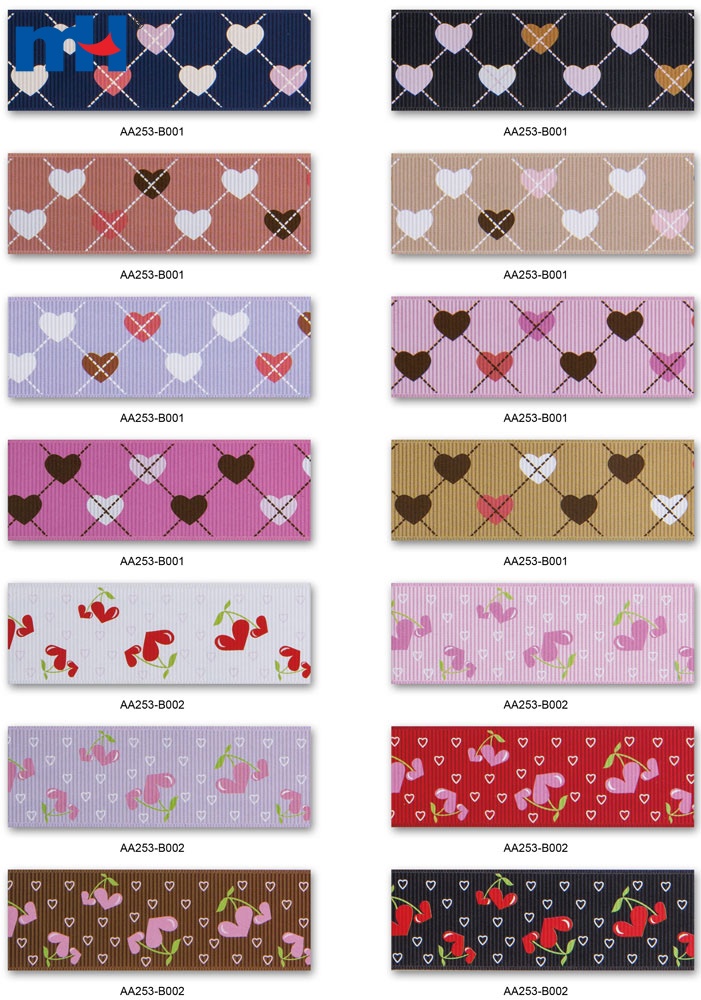 Custom Printed 25mm Valentine's Heart Grosgrain Ribbon Wholesale