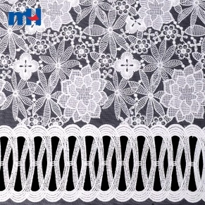 Tissu Dentelle Brodé Blanc Organza