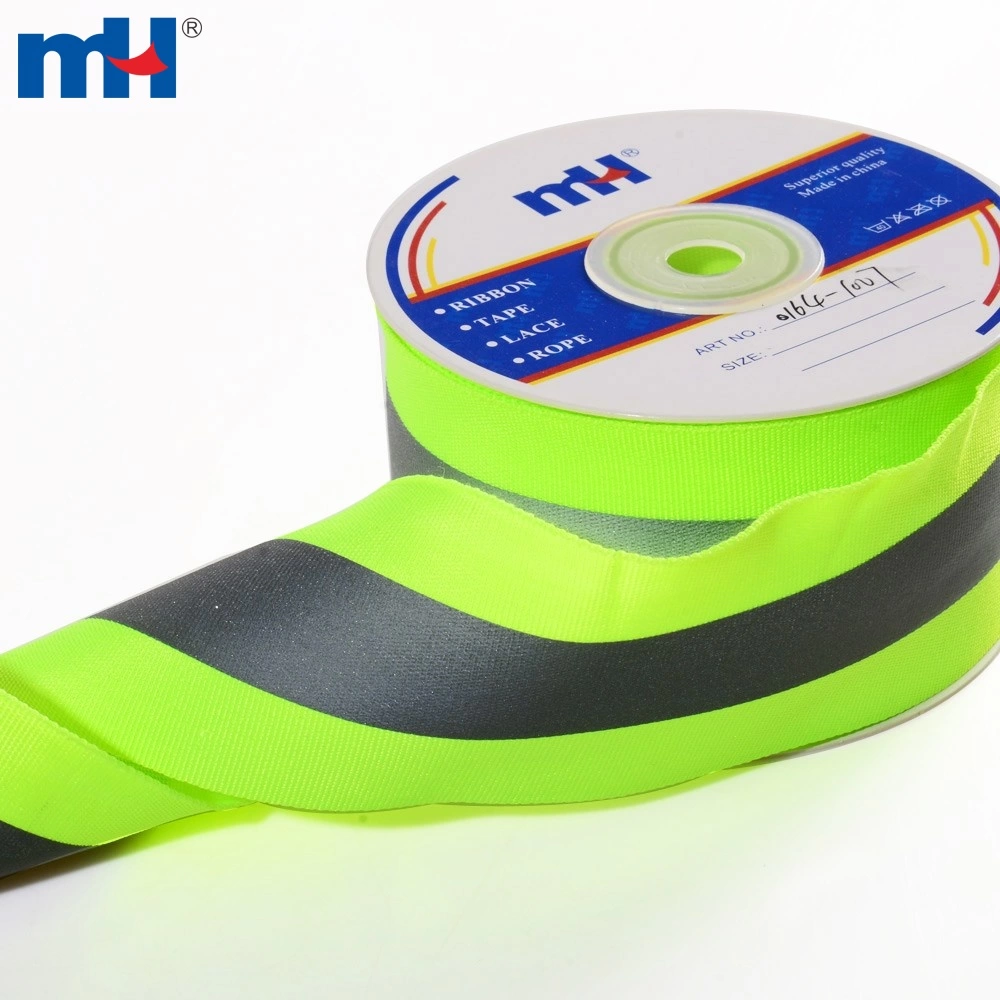 Silver Reflective Tape Safty Strip Sew On Lime Green Gray Trim Fabric 