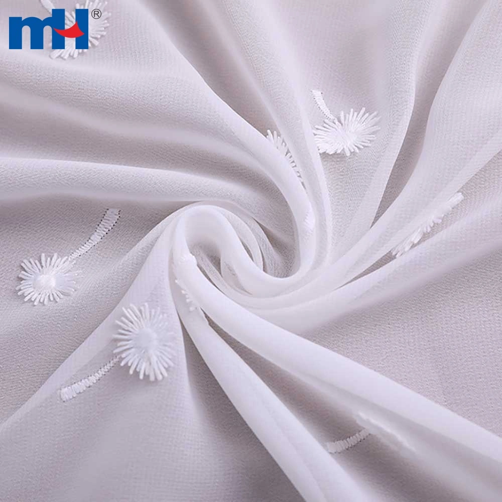 White 3D Floral Embroidery Chiffon Lace Fabric Manufacturer