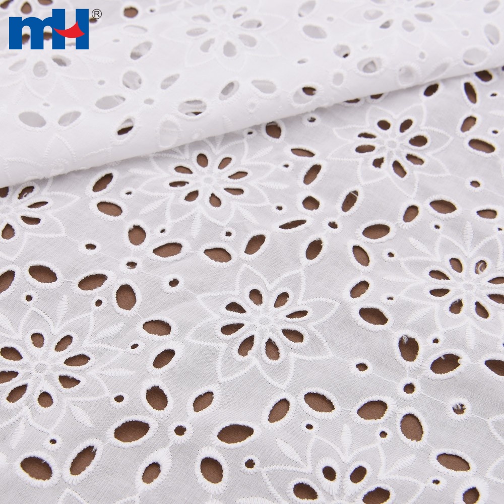 White Broderie Anglaise Embroidered Eyelet Cotton Lace Fabric