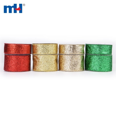 Metallic Wired Glitter Christmas Ribbon