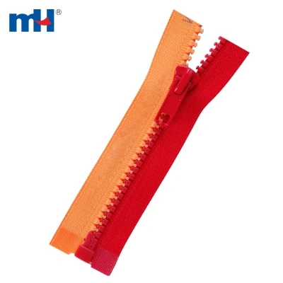 #5 Plastic Zipper Open-end with Double Colors Tape